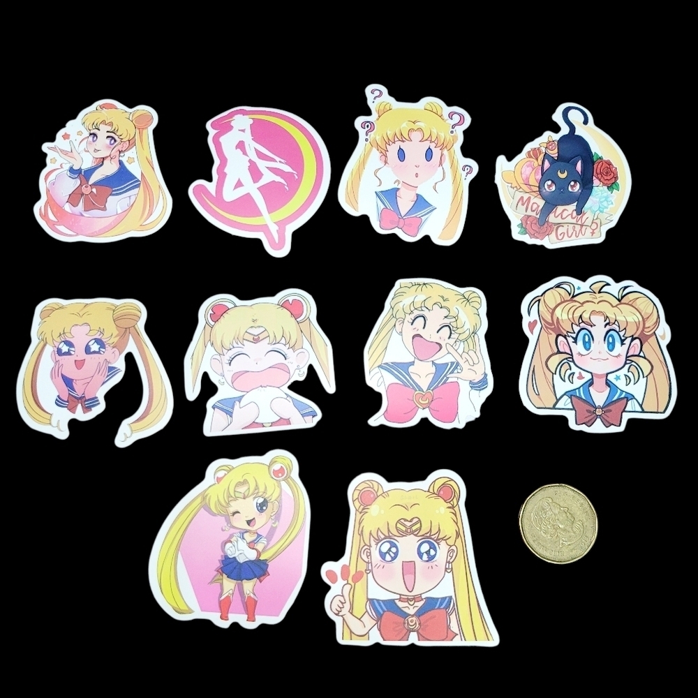 3/$20 10pc Brand New Waterproof Sailor Moon Stickers #a